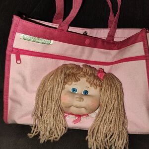 Pink Tote Bag with Cabbage Patch Doll Face Design